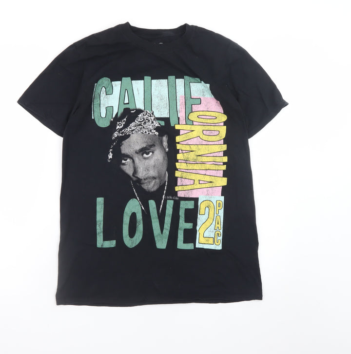 2PAC Men's Black Short Sleeve Graphic Music Cotton T-Shirt Size S
