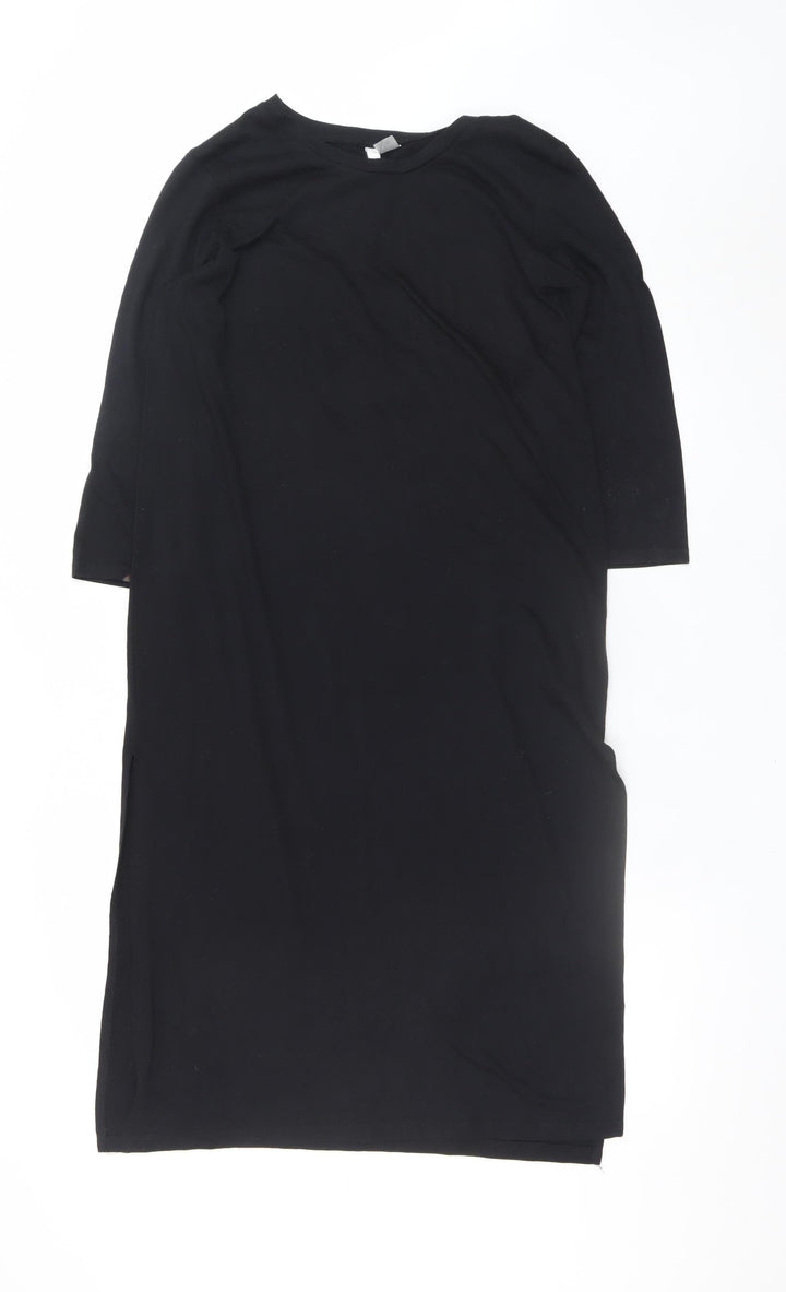 H&M Women Black M T-Shirt Dress 3/4 Sleeve Knee Length Casual