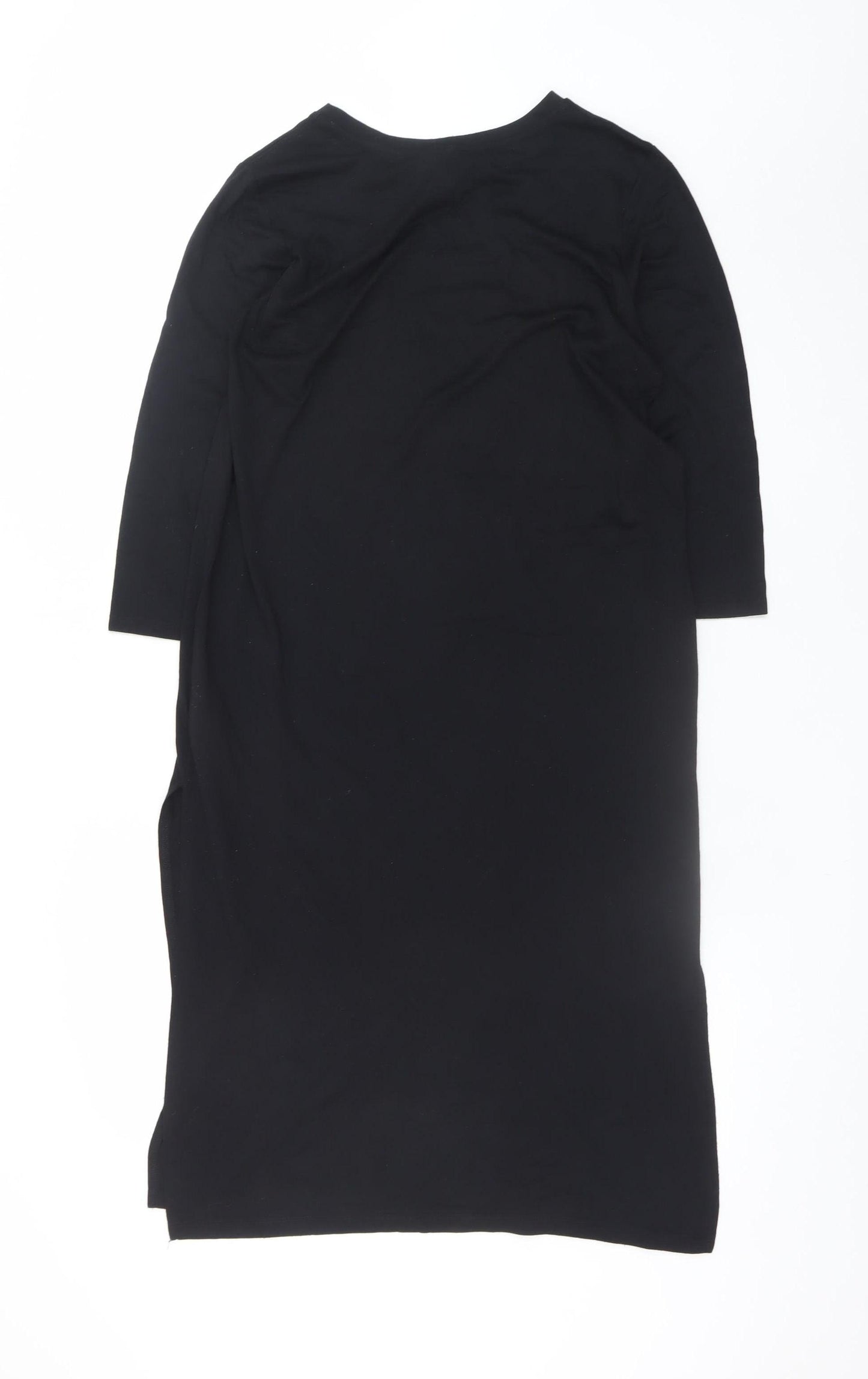 H&M Women Black M T-Shirt Dress 3/4 Sleeve Knee Length Casual