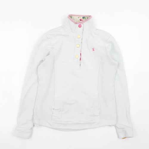 Joules Women White Henley Sweatshirt Size 8 Button Detail Cotton