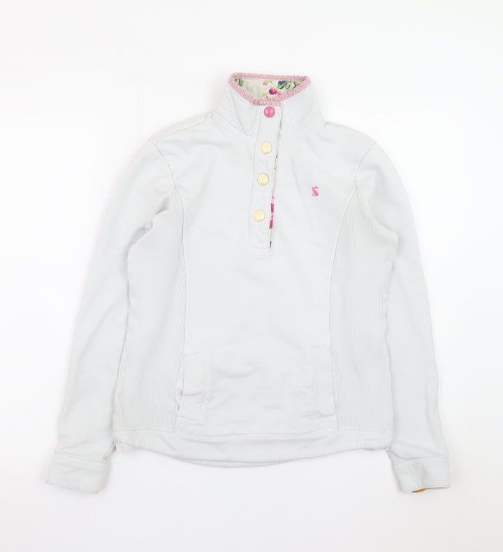 Joules Women White Henley Sweatshirt Size 8 Button Detail Cotton