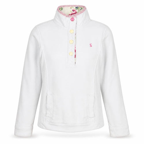 Joules Women White Henley Sweatshirt Size 8 Button Detail Cotton