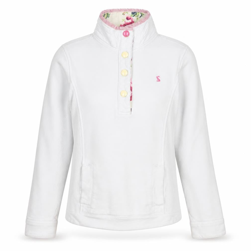 Joules Women White Henley Sweatshirt Size 8 Button Detail Cotton