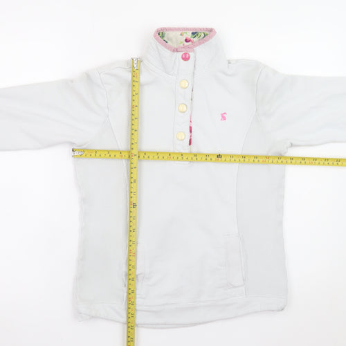 Joules Women White Henley Sweatshirt Size 8 Button Detail Cotton