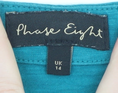 Phase Eight Women’s Blue Cotton V-Neck Short Sleeve T-Shirt UK 14