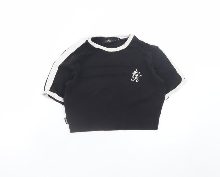 Gym King Women’s Black Cropped T-Shirt Size 6 Short Sleeve