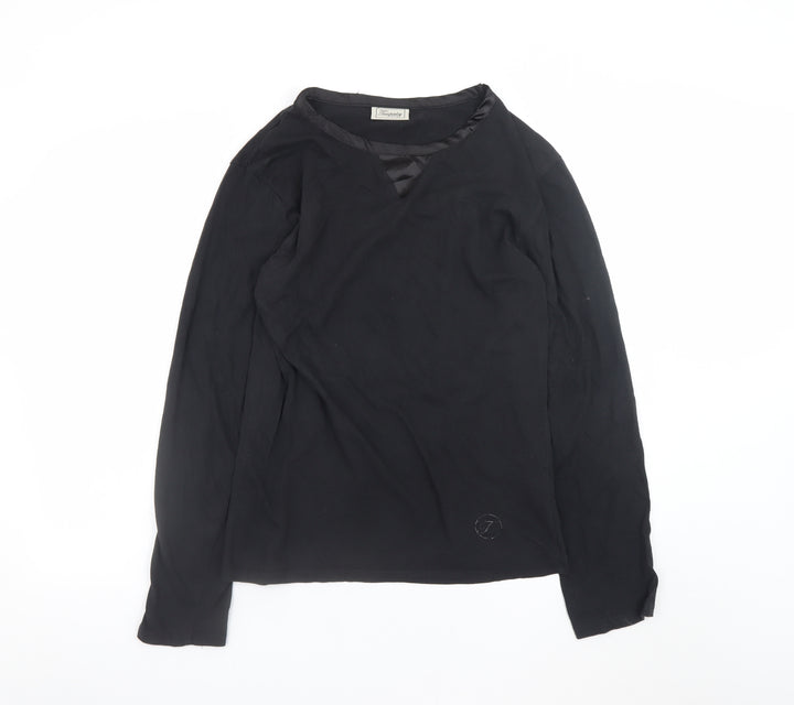 Temperley London Men's Black Small Long Sleeve V-Neck Cotton T-Shirt