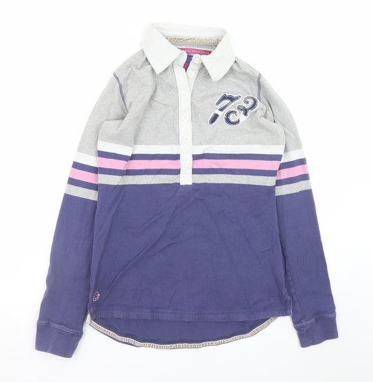 Next Women's Grey Navy Striped Polo Shirt Size 12 Long Sleeve