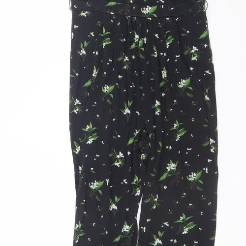 Oasis Womens Black Floral Sleeveless Jumpsuit XS Elegant V-Neck