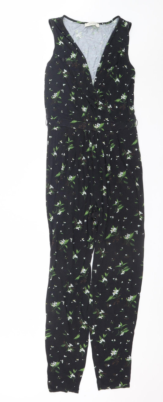 Oasis Womens Black Floral Sleeveless Jumpsuit XS Elegant V-Neck
