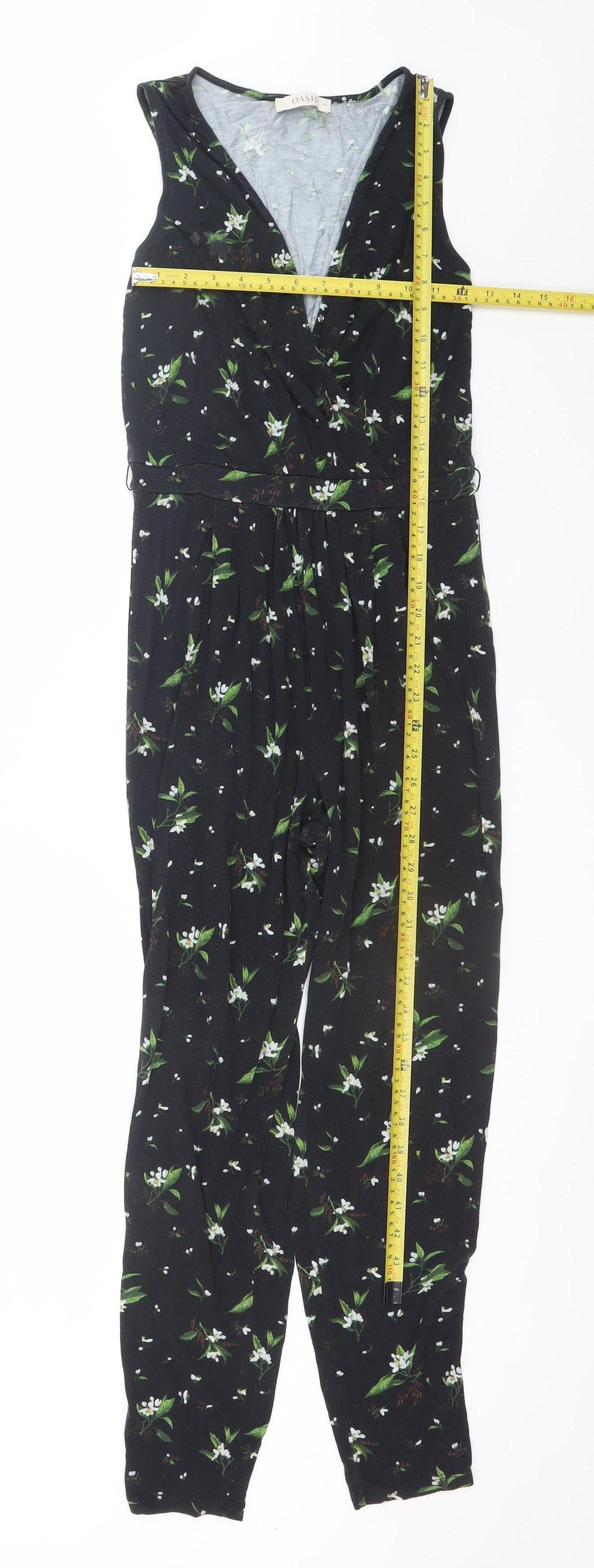 Oasis Womens Black Floral Sleeveless Jumpsuit XS Elegant V-Neck