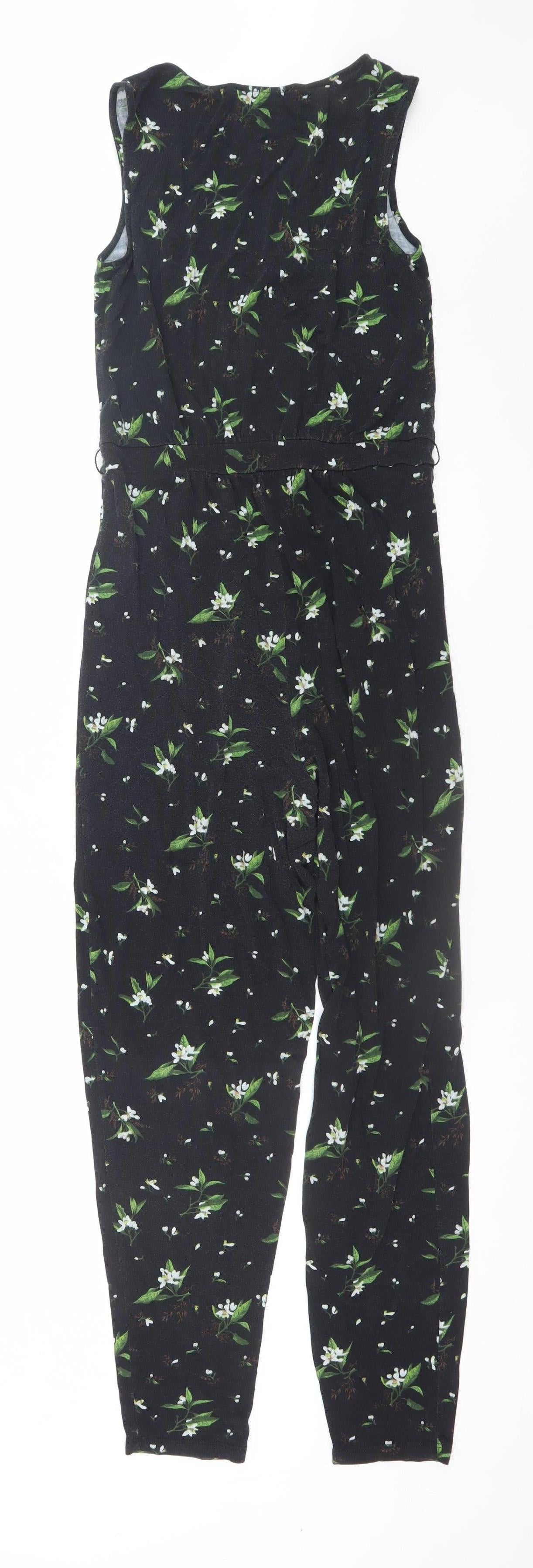 Oasis Womens Black Floral Sleeveless Jumpsuit XS Elegant V-Neck