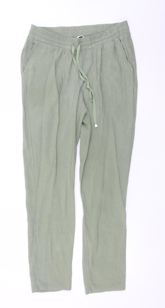 LC Waikiki Women’s Green Linen Trousers Size 12 Regular Fit Casual Style