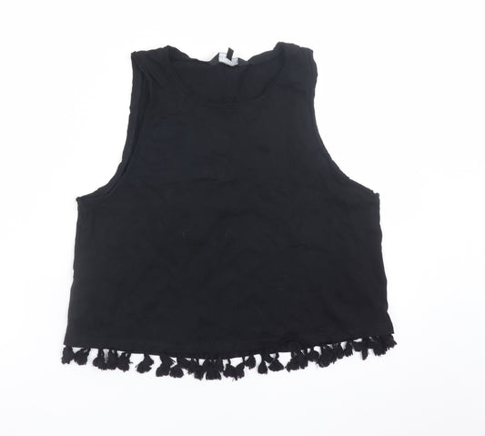 New Look Women’s Black Cropped Fringe Tank Top Size 8 Cotton