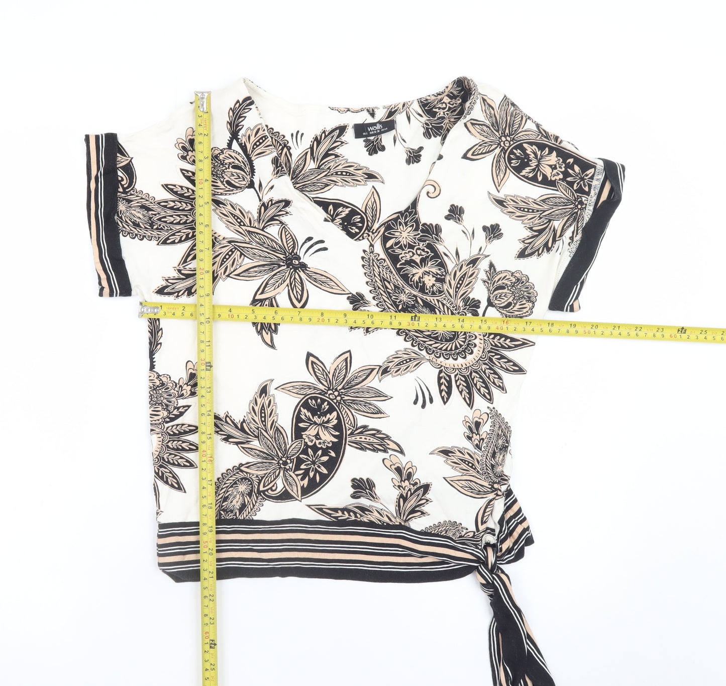 Wallis Womens Beige Floral Wrap Tie Blouse Short Sleeve Size S