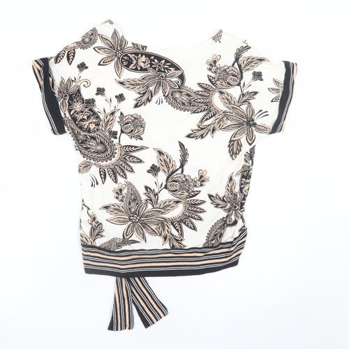 Wallis Womens Beige Floral Wrap Tie Blouse Short Sleeve Size S
