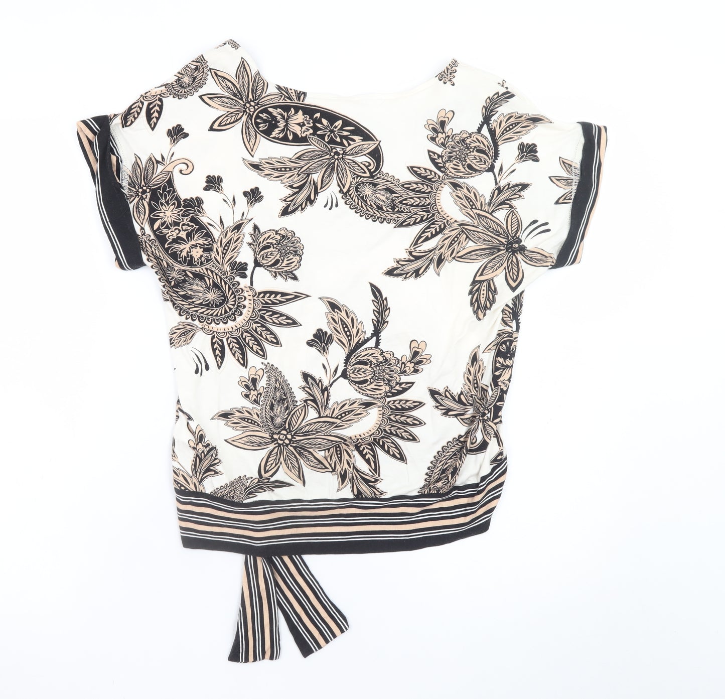 Wallis Womens Beige Floral Wrap Tie Blouse Short Sleeve Size S
