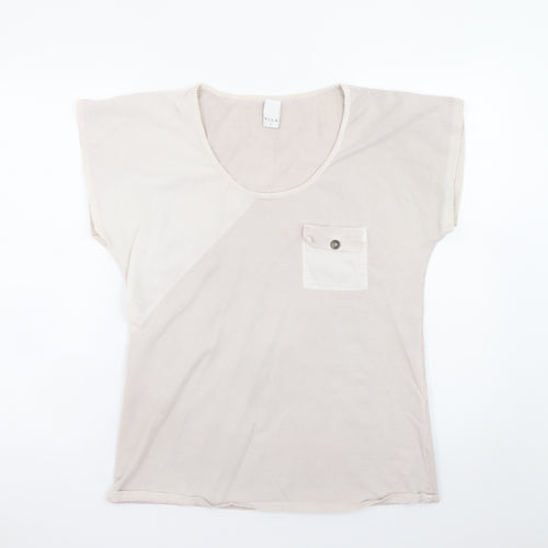 Vila Women Beige XL Basic Cotton Short Sleeve T-Shirt