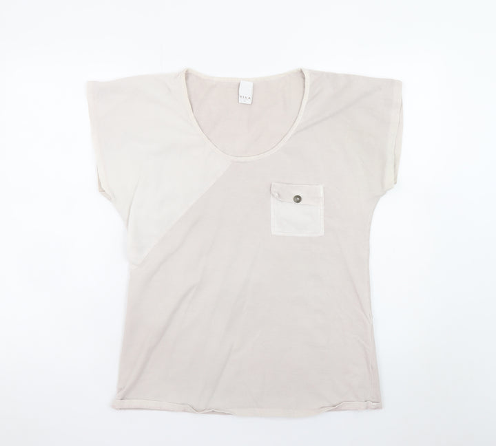 Vila Women Beige XL Basic Cotton Short Sleeve T-Shirt