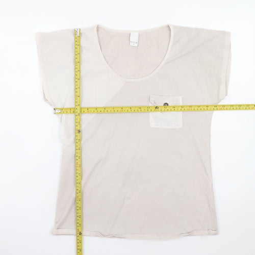 Vila Women Beige XL Basic Cotton Short Sleeve T-Shirt