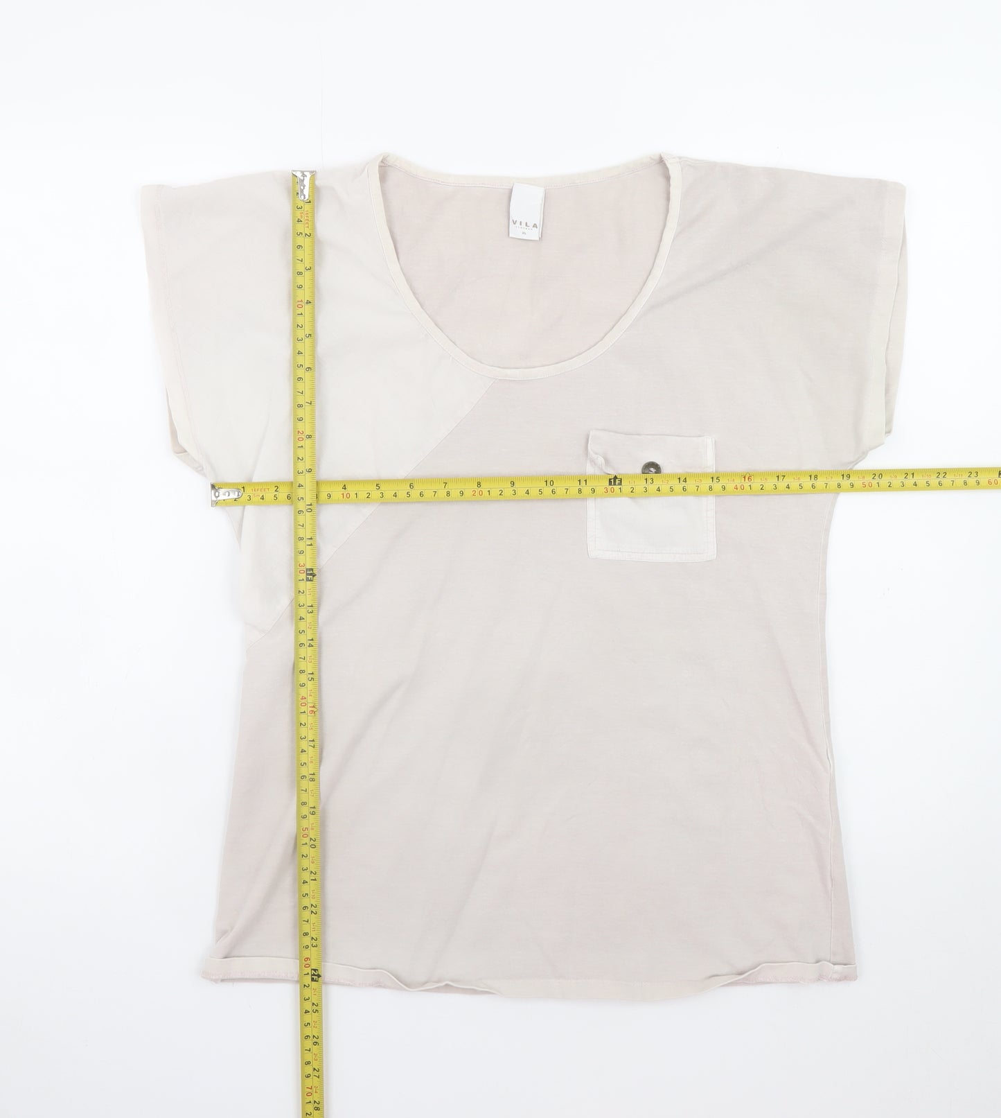 Vila Women Beige XL Basic Cotton Short Sleeve T-Shirt