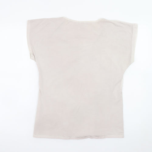 Vila Women Beige XL Basic Cotton Short Sleeve T-Shirt