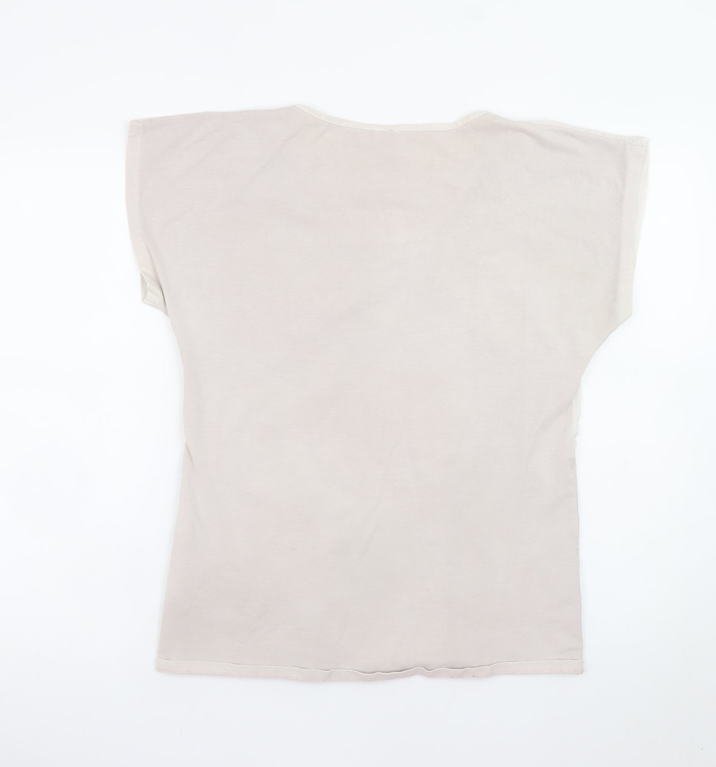 Vila Women Beige XL Basic Cotton Short Sleeve T-Shirt