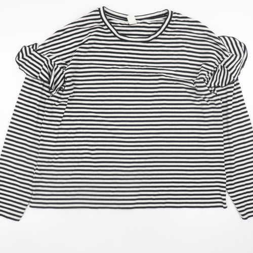 H&M Women’s Black Striped Long Sleeve Ruffle Jersey T-Shirt Size 16