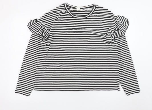 H&M Women’s Black Striped Long Sleeve Ruffle Jersey T-Shirt Size 16