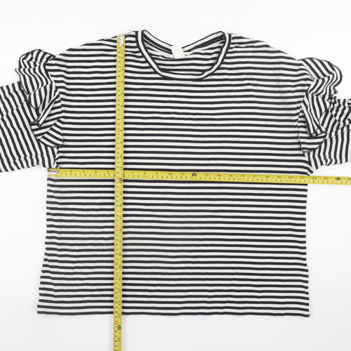 H&M Women’s Black Striped Long Sleeve Ruffle Jersey T-Shirt Size 16