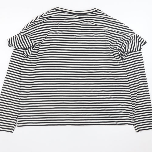H&M Women’s Black Striped Long Sleeve Ruffle Jersey T-Shirt Size 16