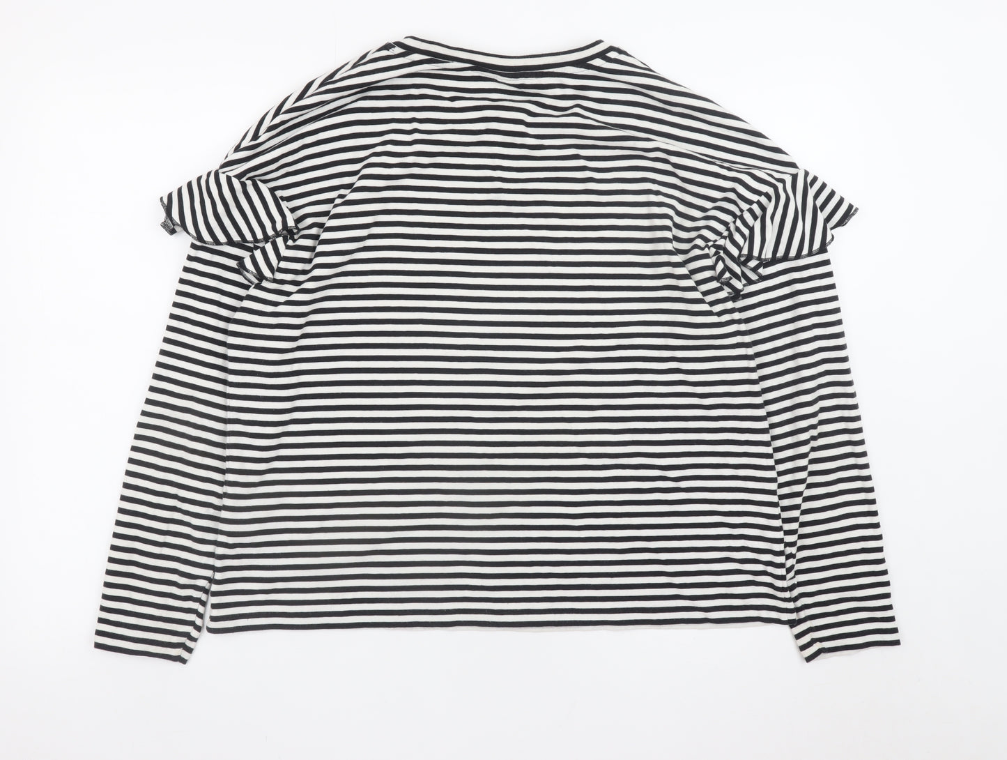 H&M Women’s Black Striped Long Sleeve Ruffle Jersey T-Shirt Size 16