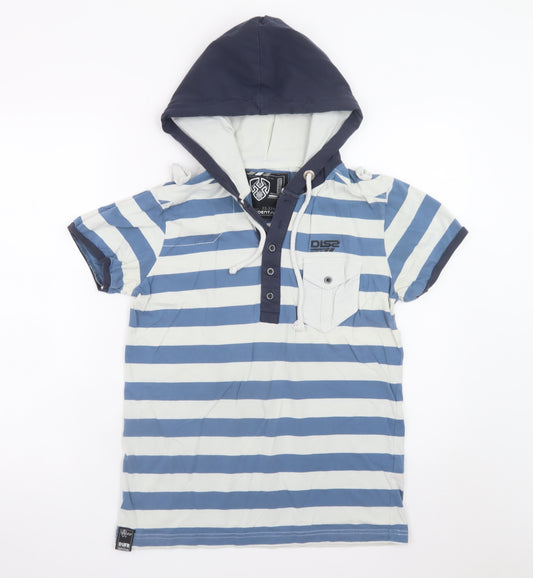 Dissident Men's Blue Striped Hooded Henley Cotton T-Shirt Size S