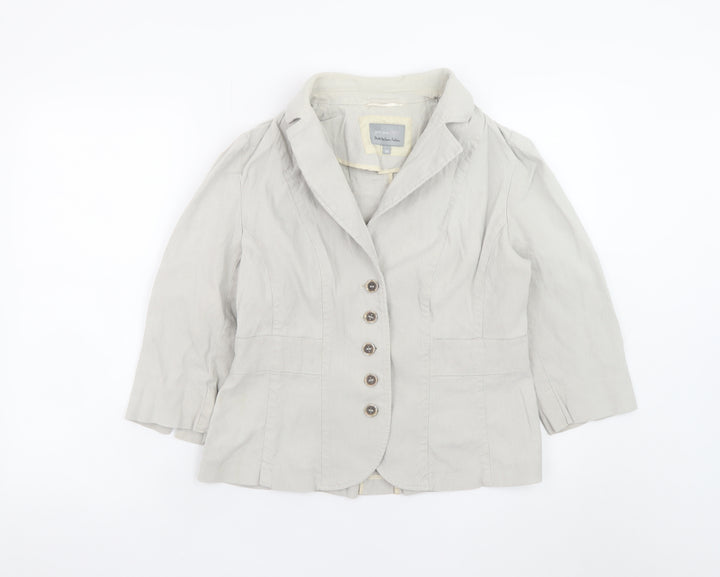 Marks and Spencer Per Una Women's Beige Linen Blazer Jacket Size 14
