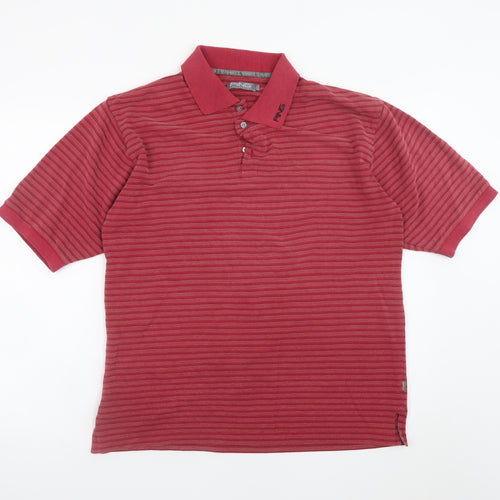 PING Collection Mens Red Striped Polo Shirt Size L Polyester Cotton Blend