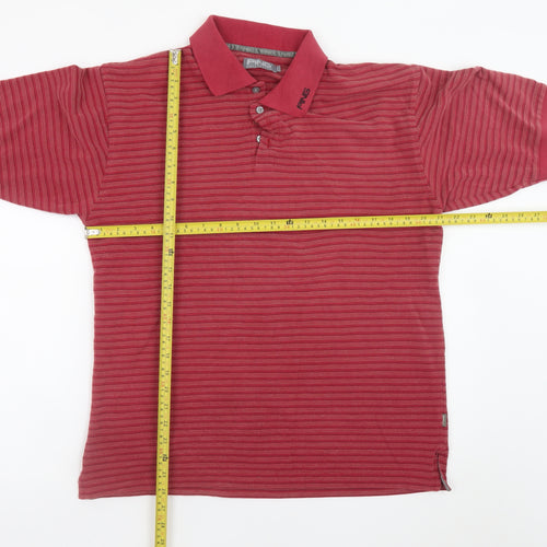 PING Collection Mens Red Striped Polo Shirt Size L Polyester Cotton Blend
