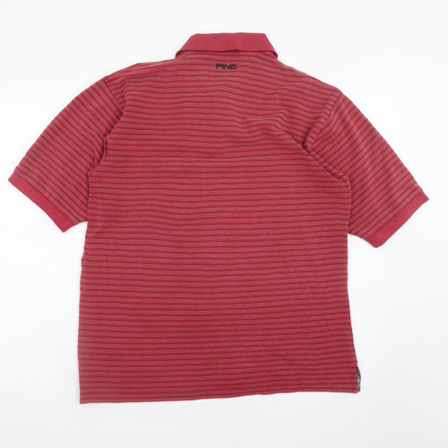 PING Collection Mens Red Striped Polo Shirt Size L Polyester Cotton Blend