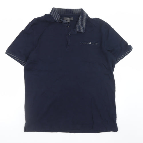 Marks and Spencer Men's Blue Cotton Polo Shirt Size L Regular Fit