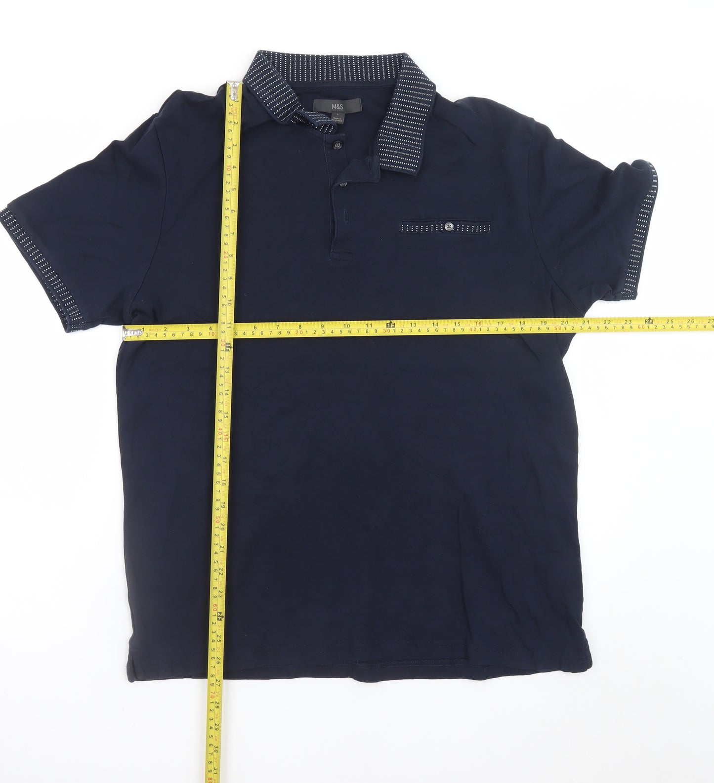 Marks and Spencer Men's Blue Cotton Polo Shirt Size L Regular Fit
