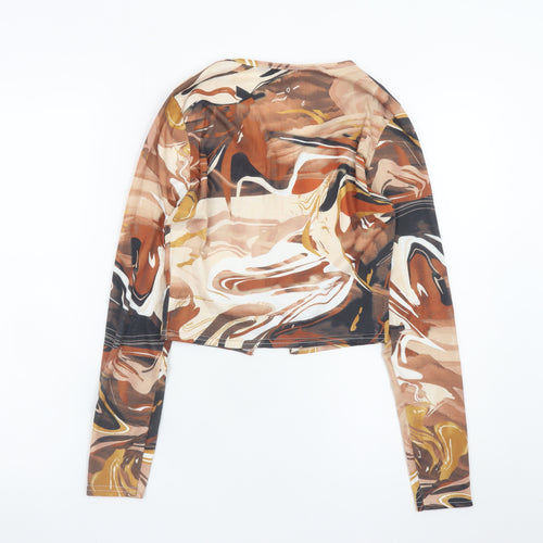 Boohoo Women’s Multicoloured Cropped V-Neck Long Sleeve Blouse Size 10