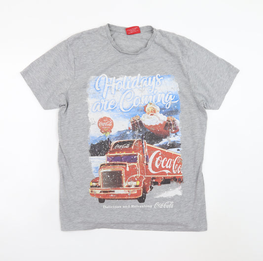 Coca-Cola Men's Grey Christmas Truck Graphic T-Shirt XL