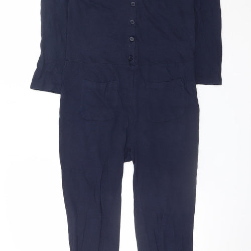 Hush Women's Blue Linen Modal Jumpsuit 2XS V-Neck Button Casual
