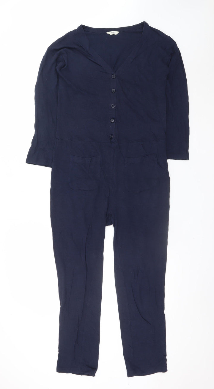 Hush Women's Blue Linen Modal Jumpsuit 2XS V-Neck Button Casual