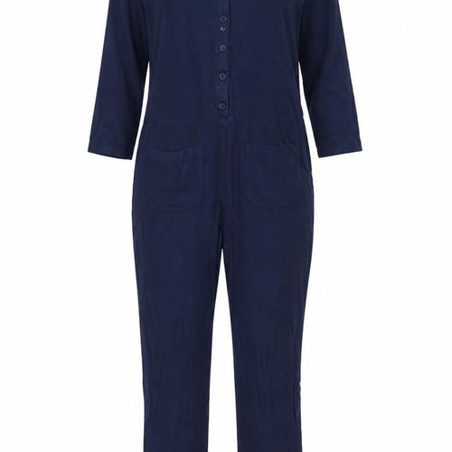 Hush Women's Blue Linen Modal Jumpsuit 2XS V-Neck Button Casual