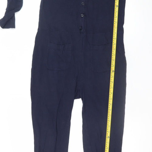 Hush Women's Blue Linen Modal Jumpsuit 2XS V-Neck Button Casual