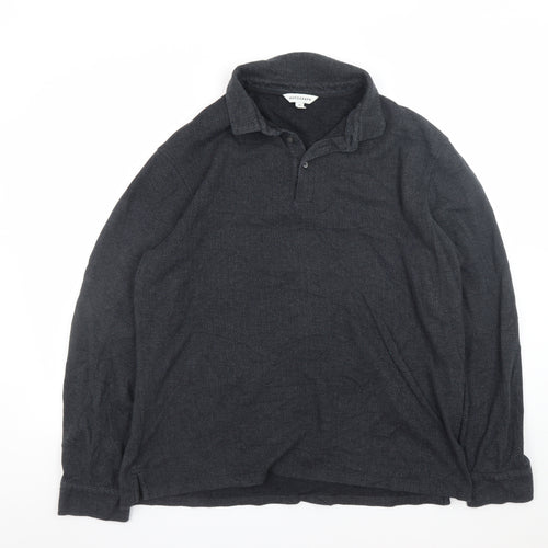 Marks and Spencer Men’s Black Herringbone Long Sleeve Polo XL