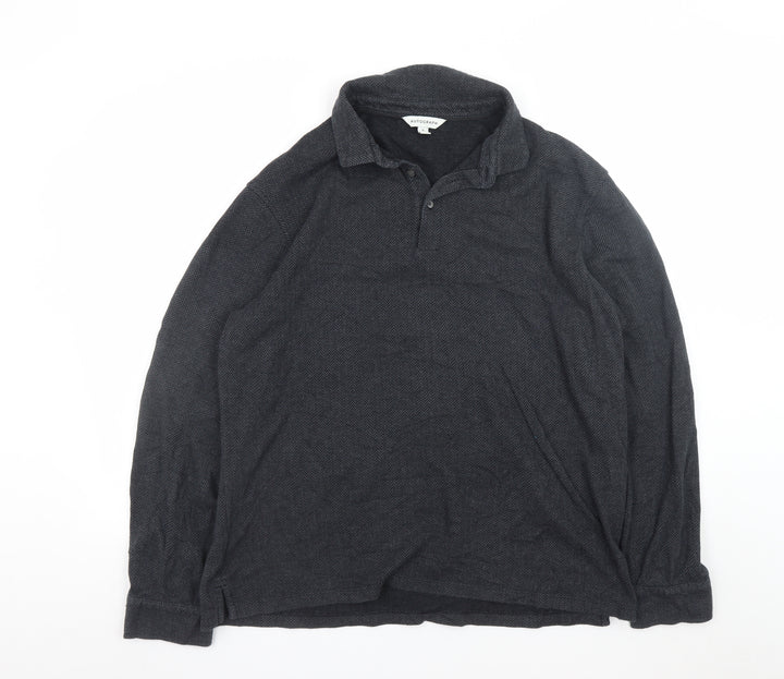 Marks and Spencer Men’s Black Herringbone Long Sleeve Polo XL
