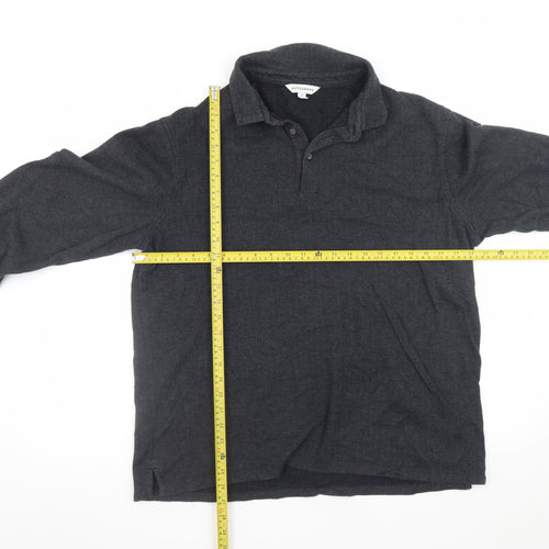 Marks and Spencer Men’s Black Herringbone Long Sleeve Polo XL