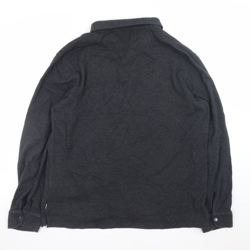 Marks and Spencer Men’s Black Herringbone Long Sleeve Polo XL