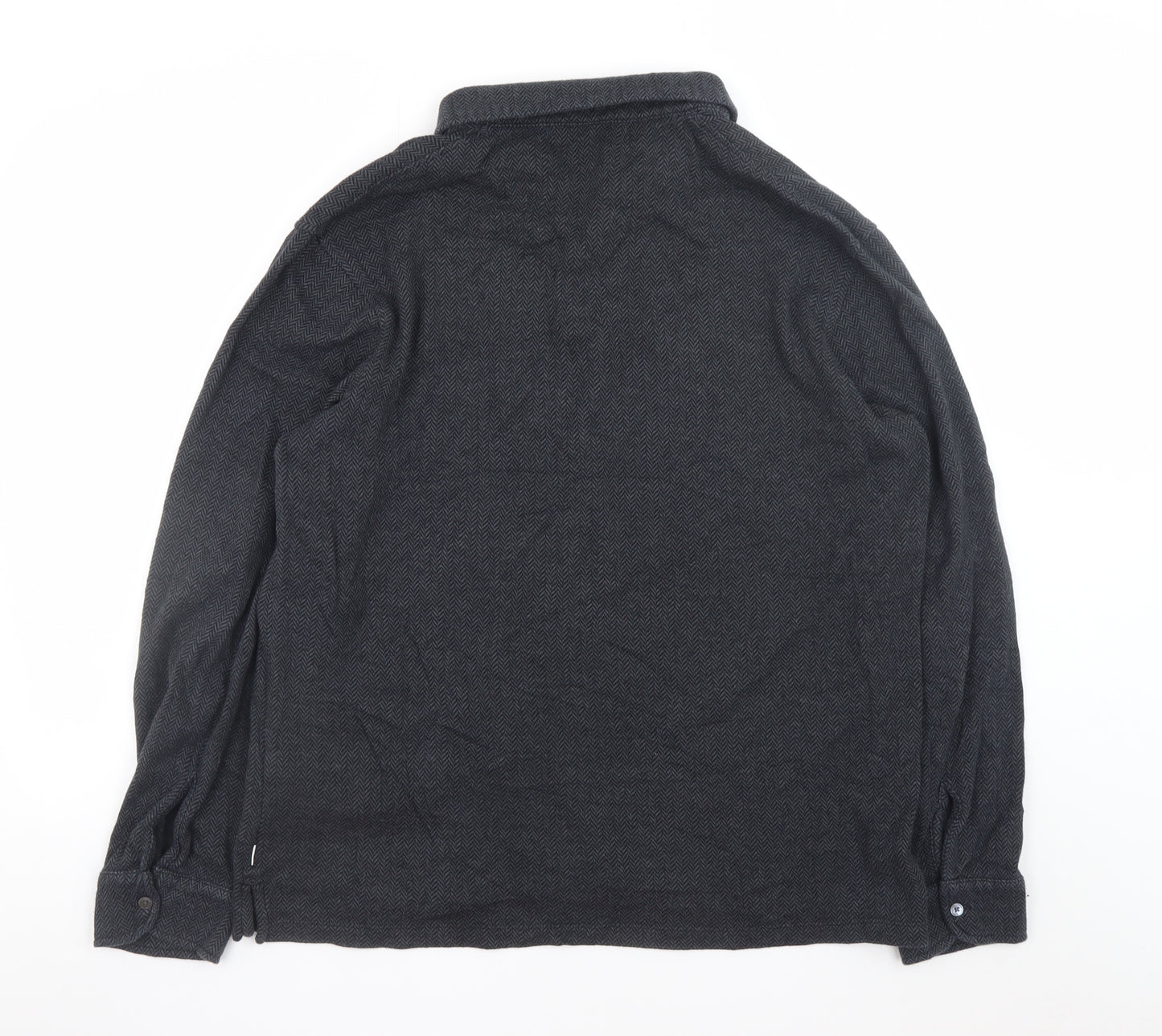 Marks and Spencer Men’s Black Herringbone Long Sleeve Polo XL